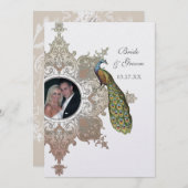 Baroque Peacock Wedding Invitation - Mocha Tan Kaart (Voorkant / Achterkant)