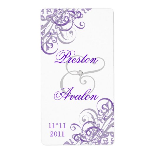 Baroque Purple Scroll Blanc Mariage Étiquette de v (Devant)