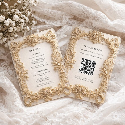 Baroque QR Code Wedding Details Enclosure Card Kaart