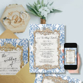 Baroque Rococo Blue White Floral - Gegevens Kaart