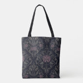 Baroque Rose Moth Tote – Gothic Floral Damask Bag (Dos)