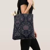 Baroque Rose Moth Tote – Gothic Floral Damask Bag (De près)