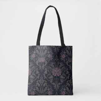 Baroque Rose Moth Tote – Gothic Floral Damask Bag Draagtas