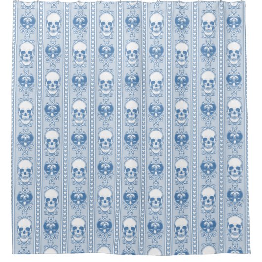 Baroque Skull Stripe Patroon Blue Douchegordijn (Voorkant)