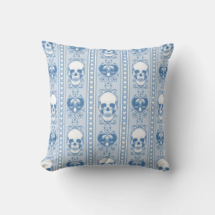 Baroque Skull Stripe Patroon Blue Kussen