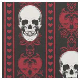 Baroque Skull Stripe Patroon Red Black Stof