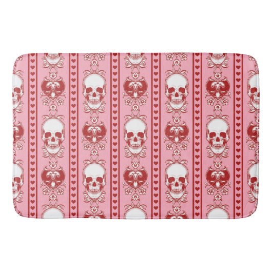 Baroque Skull Stripe Patroon Roze Rood Badmat (Voorkant)