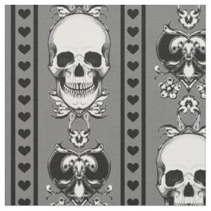 Baroque Skull Stripe Pattern Grey Fabric Stof