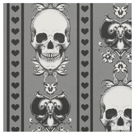 Baroque Skull Stripe Pattern Grey Fabric Stof (Close Up)