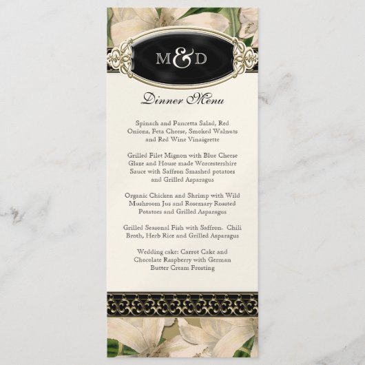 Baroque Vintage Lily Gold Menu Mariage officiel (Devant)