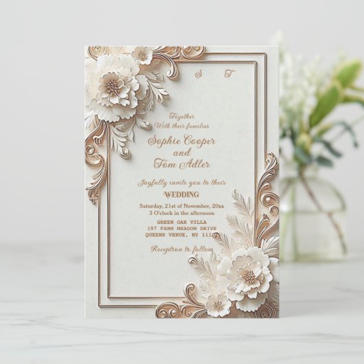 Baroque White Flowers Opulence Ivory Gold Frame  Kaart (Staand voorkant)