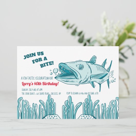 Barracuda Anniversaire Fête Invitation (Debout devant)