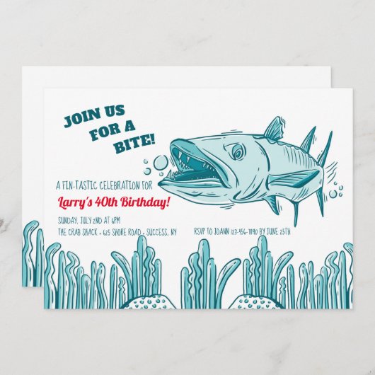 Barracuda Anniversaire Fête Invitation (Devant / Derrière)