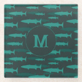 Barracuda Fish Blue Monogram Glazen Onderzetter (Voorkant)