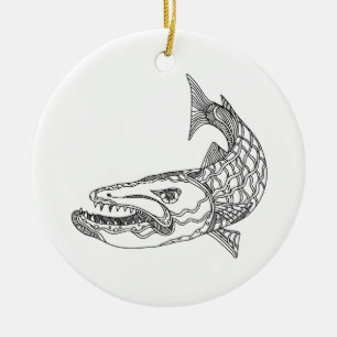 Barracuda Fish Doodle Art Keramisch Ornament