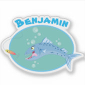 Barracuda hongende cartoon sticker (Voorkant)