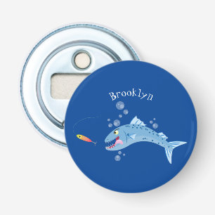 Barracuda vissen hongerig vissen cartoon illustrat button flesopener