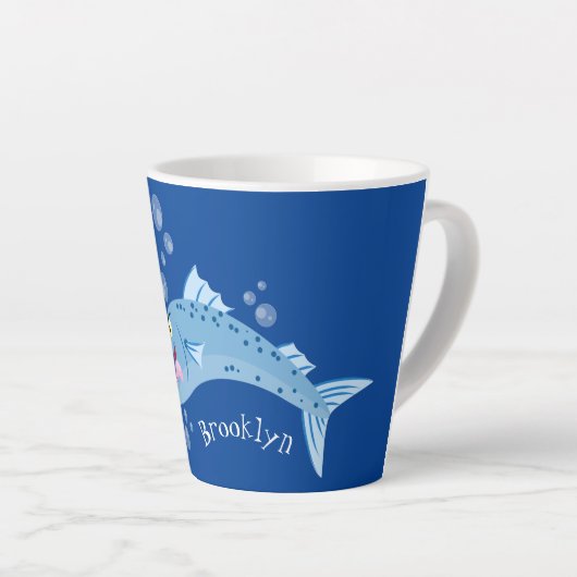 Barracuda vissen hongerig vissen cartoon illustrat latte mok (Rechterhoek)