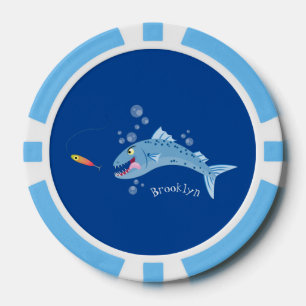 Barracuda vissen hongerig vissen cartoon illustrat poker chips