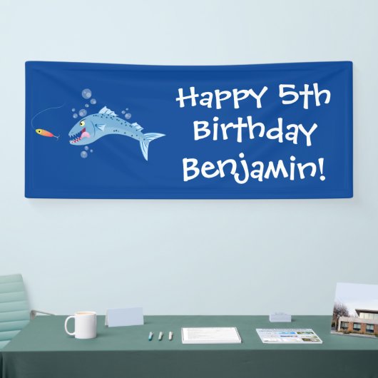 Barracuda vissen hongerig vissen cartoon illustrat spandoek (Beurs)