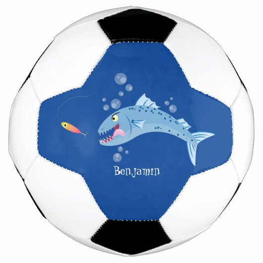 Barracuda vissen hongerig vissen cartoon illustrat voetbal (Voorkant)