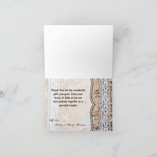 Barrage en dentelle de grange à Carte de remerciem (Intérieur)