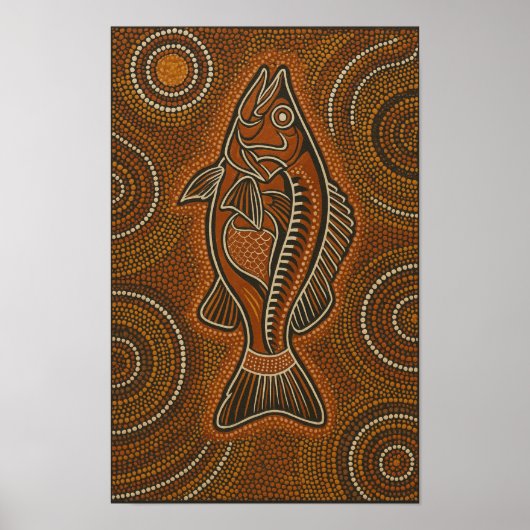 Barramundi Aboriginal Dot Art Poster (Voorkant)