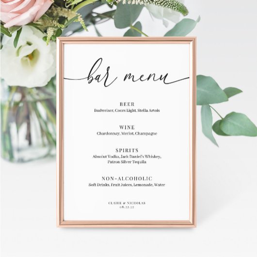 Barre de Mariage moderne élégant Panneau de menu
