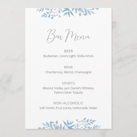 Barre de Mariages Blue Eucalyptus Panneau de menu (Devant)