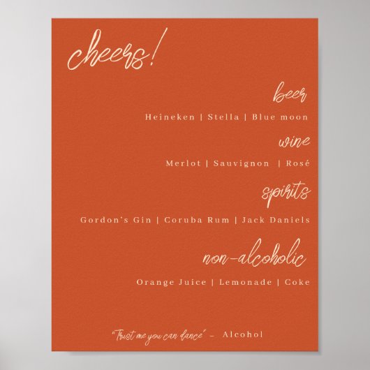 Barre Menu Mariage Signalisation - Poster orange b (Devant)