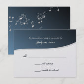 Barre Musique Bleue Argent Mitzvah/ Carte de répon (Devant / Derrière)