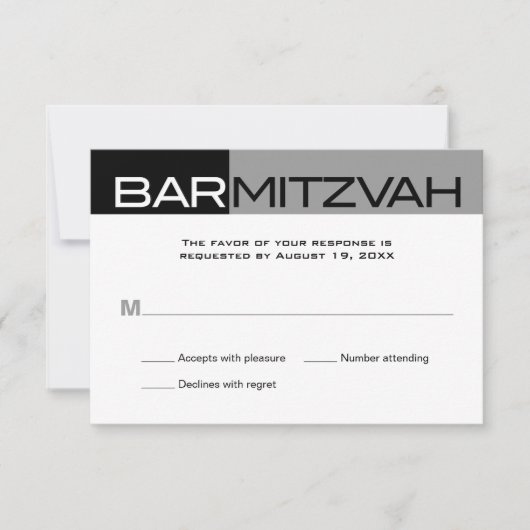 Barre noire et grise Mitzvah Répondre RSVP (Devant)