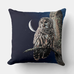 Barred Owl Crescent Moon Night Sky Kussen