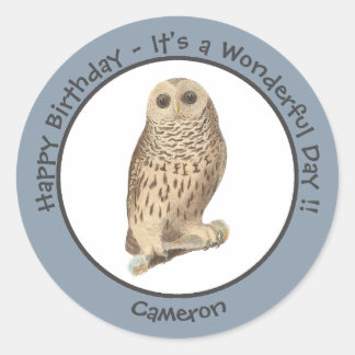 Barred Owl - Verjaardag of ander feestthema evenem Ronde Sticker