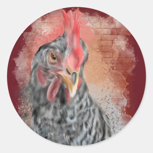 Barred Rock Hen Ronde Sticker (Voorkant)