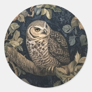 Barred Uil in een nacht Forest William Morris Styl Ronde Sticker