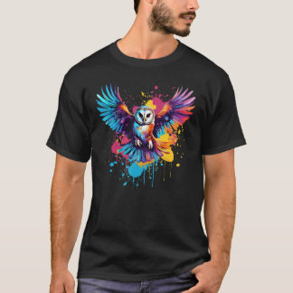 Barred Uil Uilen Lover Kleurrijke Splash Art T-shirt