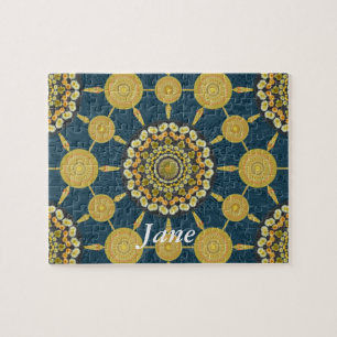Barrel Cactus Mandala Array op Blue Puzzle Legpuzzel