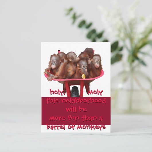 Barrel of Monkeys Fun Moving Change Aankondigingskaart (Staand voorkant)