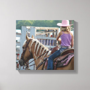 Barrel Race Girl en Palomino Horse Canvas Afdruk