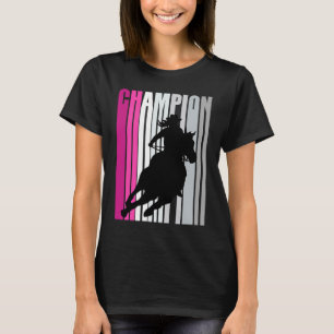 Barrel Racing Champion Horse Riding Pink Retro Koe T-shirt