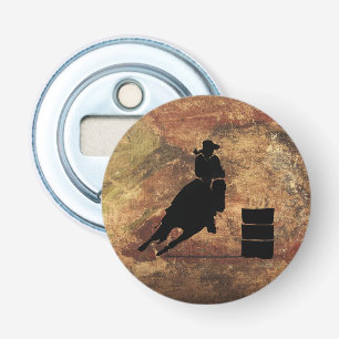 Barrel Racing Girl Silhouette op een Grunge Textur Button Flesopener