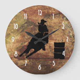 Barrel Racing Girl Silhouette op een Grunge Textur Grote Klok