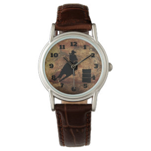 Barrel Racing Girl Silhouette op een Grunge Textur Horloge