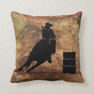 Barrel Racing Girl Silhouette op een Grunge Textur Kussen