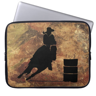 Barrel Racing Girl Silhouette op een Grunge Textur Laptop Sleeve