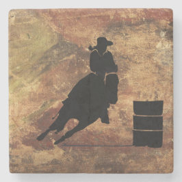 Barrel Racing Girl Silhouette op een Grunge Textur Stenen Onderzetter