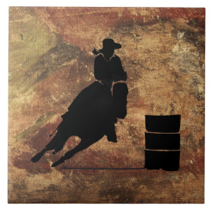 Barrel Racing Girl Silhouette op een Grunge Textur Tegeltje