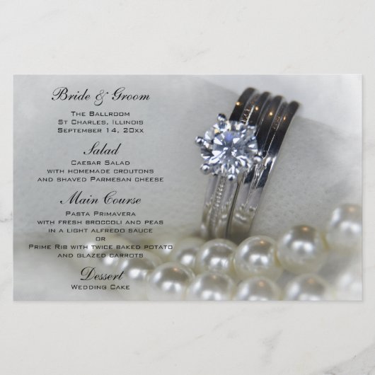 Barres de diamant et perles blanches Menu Mariage (Devant)