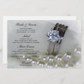 Barres de diamant et perles blanches Menu Mariage (Devant / Derrière)